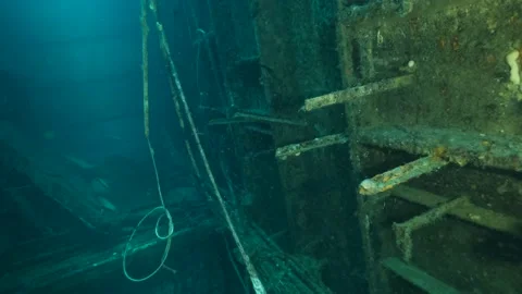 Inside hold of the shipwreck Swedish ferry MS Zenobia. Wreck diving. Stock Footage 159073652