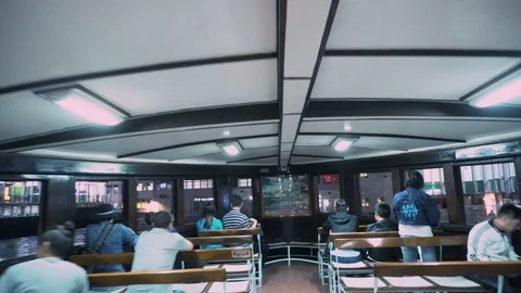 Inside of Hong Kong Star Ferry At Night Stock Footage 90245958