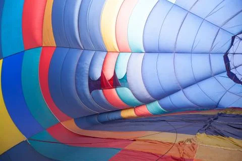Inside of a hot air balloon at the beginning of inflating Stock Photos