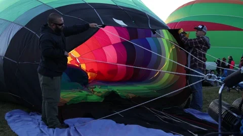 Inside of Hot Air Balloon During Cold Air Inflation - Slow Motion - Shallow DOF Stock Footage 183324107