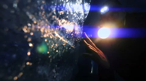 Inside ice glacier cave tunnel. blue light beam. adventure discovery Stock Footage 64799579