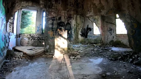 INSIDE IF AN OLD RUINED BUILDING Stock Footage 94449495
