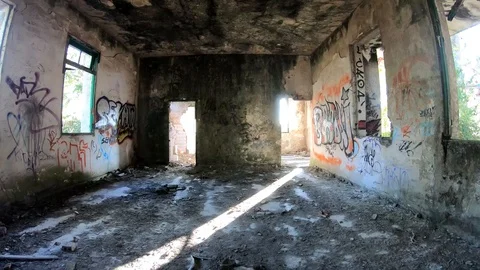 INSIDE IF AN OLD RUINED BUILDING Stock Footage 94449521