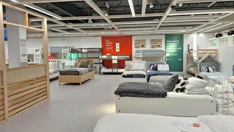 Inside an Ikea Store Shows Display Bedroom Sets Stock Photos
