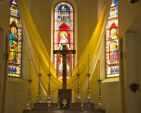 Inside the immaculate conception cathedral in victoria, Mahe,Seychelles Stock Photos
