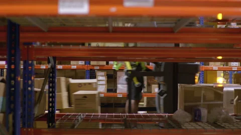 Inside an industrial storage warehouse facility Video stock 218994945