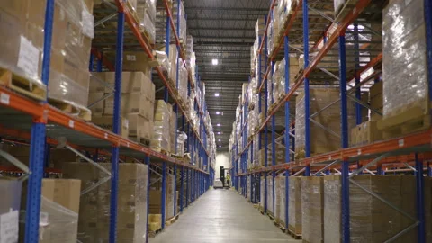 Inside an industrial storage warehouse facility 動画素材 218996322