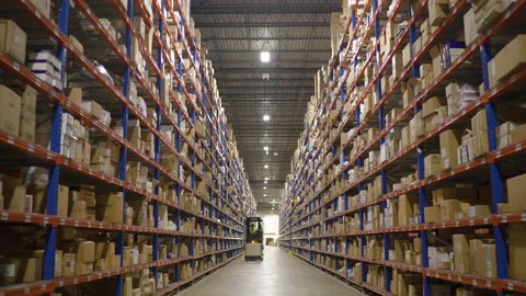 Inside an industrial storage warehouse facility Stock Footage 218996802