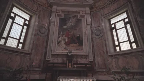 Inside Interior of the Basilica of Our Lady of the Rosary in Pompeii. Stock Footage 274634147