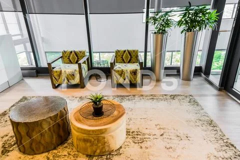 Inside interior of corporate office reception area Stock-Fotos