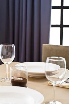 Inside interior table setting with beautiful tableware Foto stock