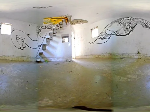 Inside John Lennon's Meditation Pod Beatles Ashram Second Floor - 360 VR Stock Footage 82359271