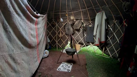 Inside the Kalmyk yurt Stock Footage 110980483