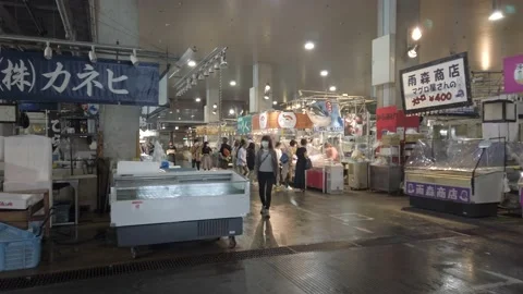 Inside of Karato Ichiba (Karato Fish Market) in day time Stock Footage 141600331
