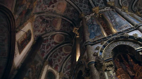 Inside Knights of the Templar (Convents of Christ) castle Stock Footage 56860333