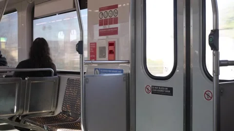 Inside LA Metro Train with Passenger Sitting Video stock 297836807