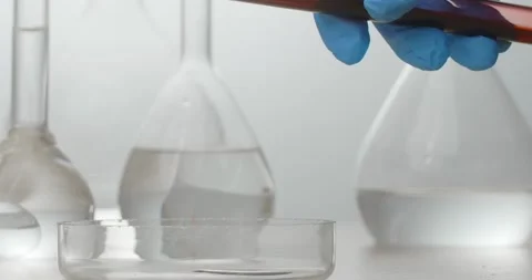 Inside the laboratory: blood is poured from test tube into a petri dish Stock Footage 167605849