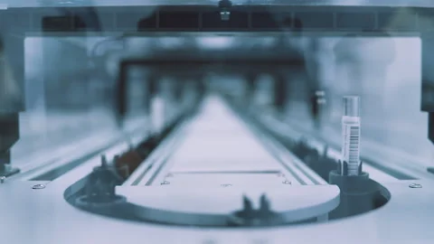 Inside laboratory machine belt run the glass tube slow motion Stock-Footage 158525630
