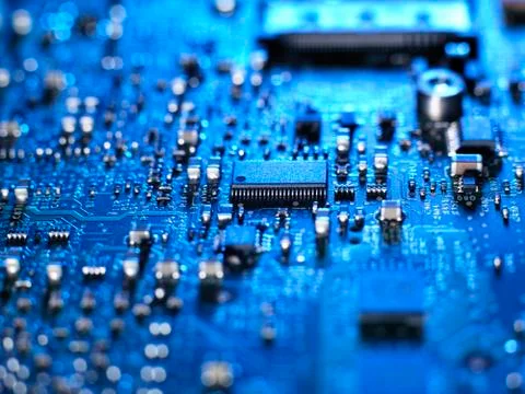 Inside of a laptop computer showing chips, circuit boards and components Stock Photos