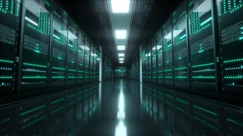 Inside Large Data Center. Advanced Cloud Computing Concept Stock Footage 296879104