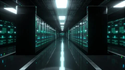 Inside Large Data Center. Advanced Cloud Computing Concept Stock Footage 296879400