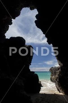 Inside a lava tube/cave, Hapuna Beach State Park, South Kohala Coast, with Halea Stock Photos