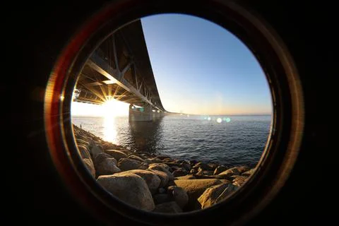 Inside lens view of the Sun under the Oresund bridge Sweden side Stock Photos