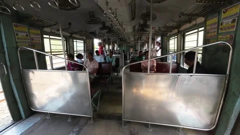 Inside a Local Train Coach in Kolkata, West Bengal Stock Footage 312891282