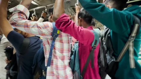 Inside Local Train in Mumbai, People Standing in Queue. 4K Stock Footage 249810797
