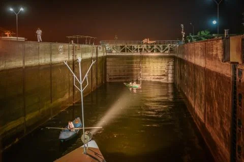 Inside the lock of Esna at night Stock Photos