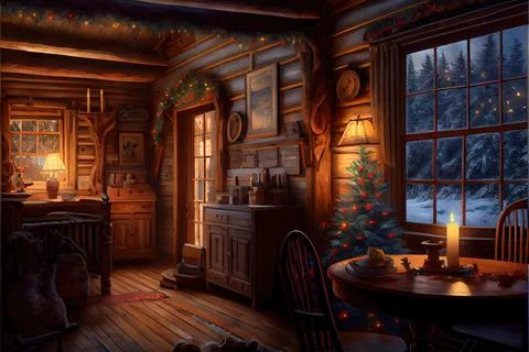 Inside Log Cabin Stock Illustration