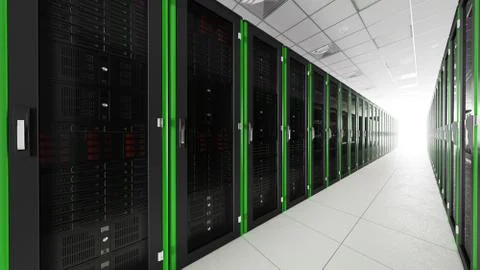 Inside the long server database room corridor 写真素材