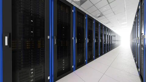 Inside the long server database room corridor 写真素材