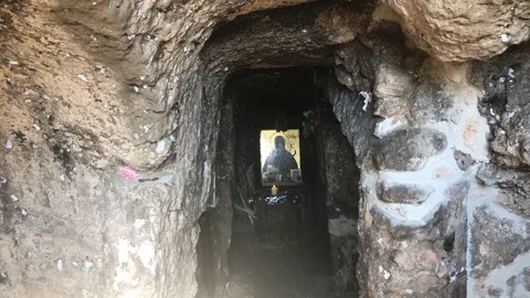 Inside look of Ayia Thekla Cave in Ayia Napa Stock Footage 90443252