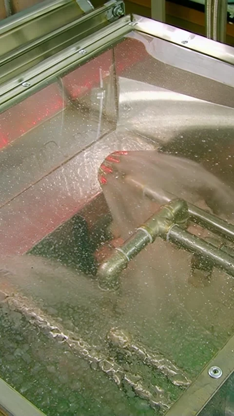 Inside look at a hydro filter system for indoor bbq odor control Stock Footage 327571190