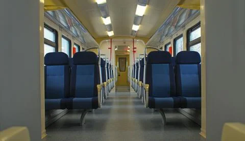 Inside look at modern empty train wagon Stock Photos