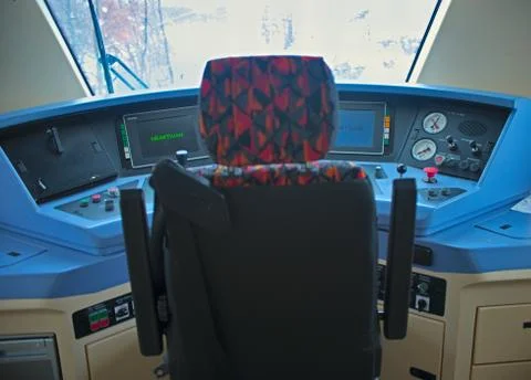 Inside look at modern train driver cabin Stock Photos