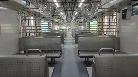 Inside look of newly made AC railway local in Mumbai, Maharashtra Stock Footage 233766803