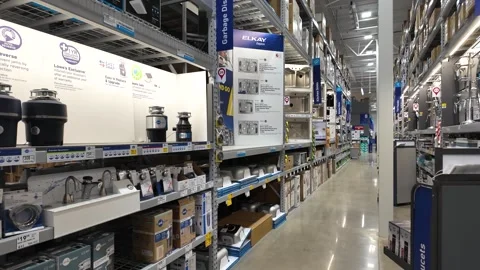 Inside a Lowe's Store Aisle With Garbage Disposals and Sinks, Wilmington Stock Footage 346919879