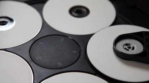 Inside machinery cd player,rotating disc,white cd Stock Footage 48800586