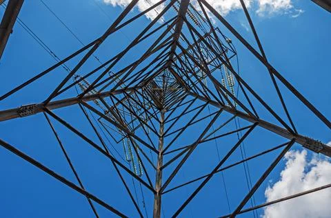 Inside main high voltage electrical pylon Stock Photos