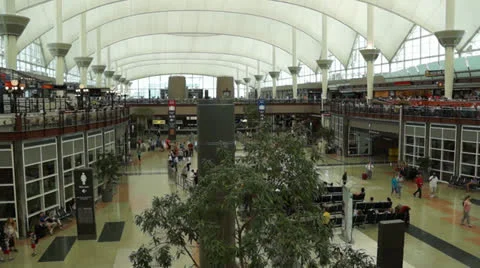 Inside the Main Terminal at DIA Video stock 25317637