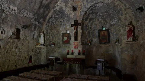 Inside Mar Youssouf maronite monastery church, Hardine, Lebanon Stock Footage 232781298