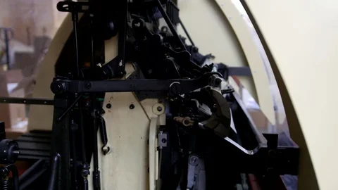 Inside mechanism of printing machine in the printing house, close up Stock Footage 76727886