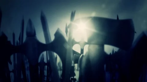 Inside a Medieval Battlefield Between Armies in a Middle of a Fight on a Storm Stock Footage 67618123