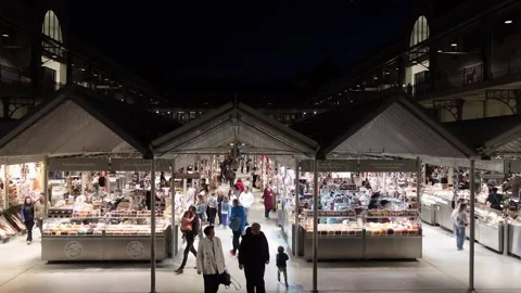 Inside Mercado do Bolhão at night Stock Footage 293392382