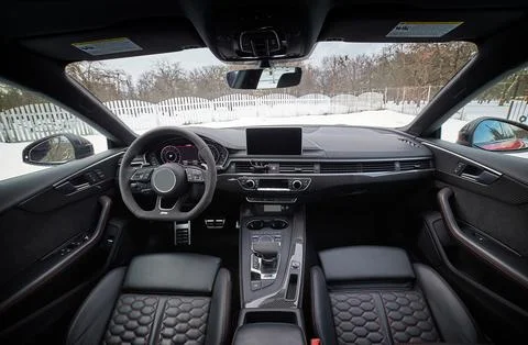 Inside moden car background, luxury car interior elements wallpaper. Black .. Stock Photos