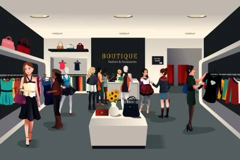 Inside modern clothing store Stock Illustration