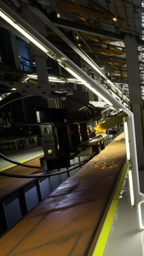 Inside a modern factory, advanced machinery operates with precision Stock Footage 331834386