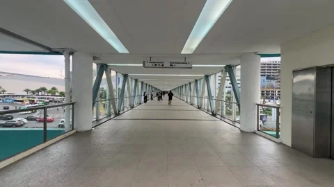 Inside Modern Glass Pedestrian Overpass, MOA 4K 60fps Stock Footage 338350369